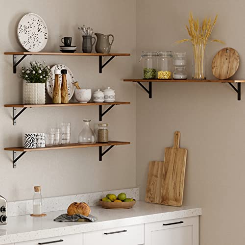 DINZI LVJ Long Wall Shelves, Set of 4, 39.4Inch Wall Mounted Shelves, Extra Large Wall Storage Ledges with Sturdy Metal Brackets for Living Room, Bathroom, Bedroom, Kitchen, Rustic Brown - color: Rustic Brown, size: 39.4 Inch (4 Pack)