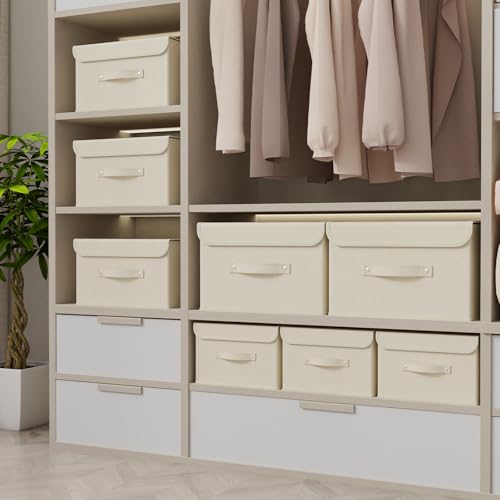Fabric Storage Bins Cube Organizers with Flip-Top Lid and Handles,Storage Boxes for Organizing Home,Office,and Closet,Beige,5 Pack 13 X 9.1 X 7.9 in - color: Beige, size: 13x9.1x7.9in(5-pack)