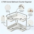 2-Tier Solid Wooden Corner Organizer with Elegant Scalloped Edge, Modern Stylish Shelf for Bathroom Vanity & Kitchen Countertop Storage, Moisture-Resistant with Anti-Fall Fences & Anti-Slip Pads