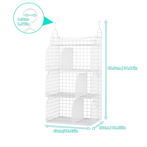 HapiRm Hanging Closet Organizer Storage - 3 Tier Metal Stackable Hanging Closet Shelves with Dividers and S Hooks, Foldable Clothes Shelves for Clothes, Pants, Shoes, Coat, Hats Clutches Accessories - color: White, size: 4-Tier