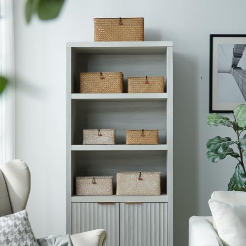 4 Pack, Wicker Baskets with Lids, Nautral Seagrass Storage Baskets, Wicker Storage Baskets for Organizing, Rustic Rectangular Storage Basket, Rattan Storage Organizer for Shelf Whitewash - color: Whitewashed (Set of 4)