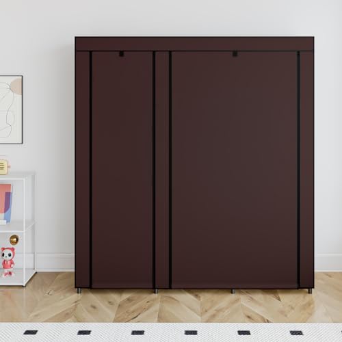 SORCEDAS Portable Closet Wardrobe Storage Organizer Metal Hanging Rack Non-Woven Fabric 50 Inch (Coffee) - color: Coffee, size: 50 Inch
