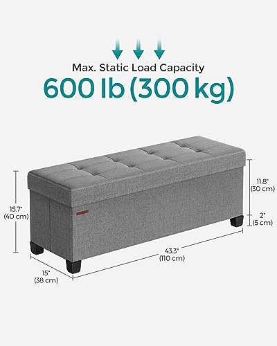 SONGMICS Storage Ottoman Bench, Foldable Foot Rest with Legs, 15 x 43 x 15.7 Inches, End of Bed Bench, Storage Chest, Load up to 660 lb, for Living Room, Bedroom, Entryway, Dove Gray ULSF018G02 - color: Dove Gray, size: 15"D x 43"W x 15.7"H