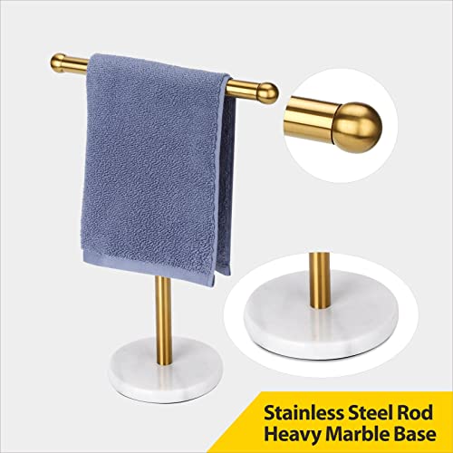 Gold Hand Towel Holder Stand with Heavy Marble Base, T-Shape Towel Rack, Free-Standing for Bathroom Vanity Countertop, 304 Stainless Steel (Gold) - color: Gold