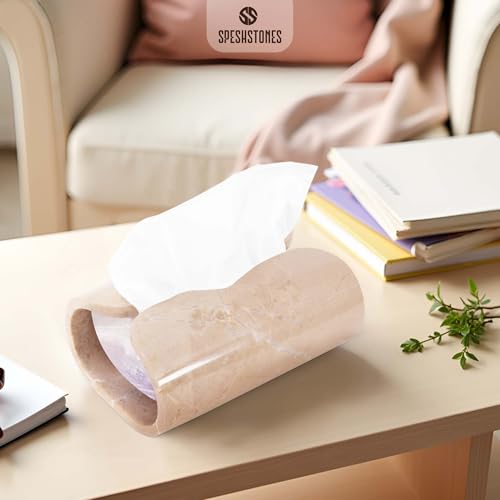 Marble Tissue Box Cover 7.5 Inch Handmade Beige Stone Tissue Box Holder Rectangle for Modern Bathroom Decor & Home Organizer, Facial Tissues Boxes Holder for Bedroom & Living Room - color: Beige