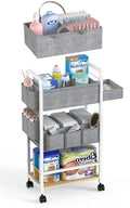LIDTOP 2In1 Diaper Caddy & 4-Tier Rolling Diaper Cart, Diaper Caddy Organizer Cart with Dividers & Drawer, Mobile Metal Bedside Cart for Baby Nursery Essentials Storage, Large Capacity, White - color: White(with Drawer)