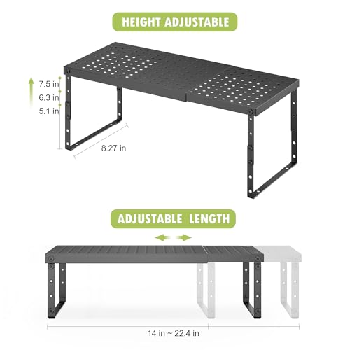 RUILALIFE Expandable Cabinet Organizer Shelf With Adjustable Height, Stackable Kitchen Countertop Organizer Rack, Adjustable Shelf Riser For Kitchen Counter, Pantry, Cupboard, Desk, Tabletop - color: Black-1 Pack