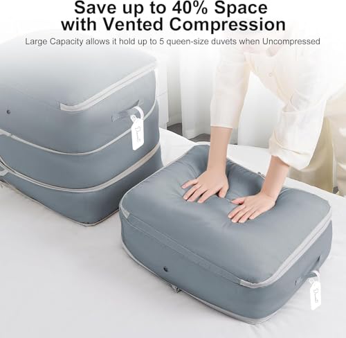 DIMJ Comforter Storage Bag - Large Capacity Ultra Space Saving Self Compression Organize for Duvet, Pillow, Bedding, Blanket Storage Organizer Nylon Compression Bags, Sheet Storage - color: Gray, size: 110L x 2 Pack