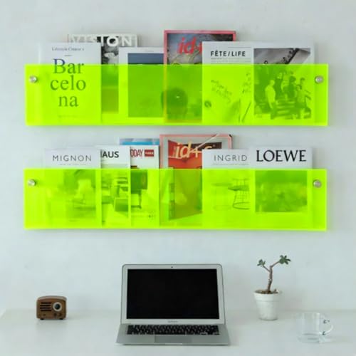 ROYALITA 2-Pack Acrylic Magazine Holder Brochure Holder, 36" Record Holder Magazine Rack, Fashion Hanging Bookshelf Literature Storage Rack for Waiting Room, Living Room, Office, Green, 36 Inch - color: Green, size: 36 Inch