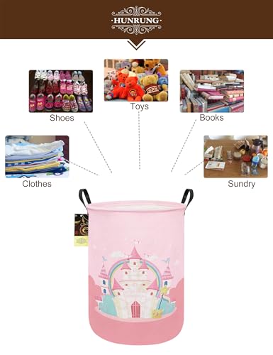 Laundry Hamper,Large Canvas Fabric Lightweight Storage Basket Toy Organizer Dirty Clothes Collapsible Waterproof for College Dorms(Pink Castle) - color: Pink Castle