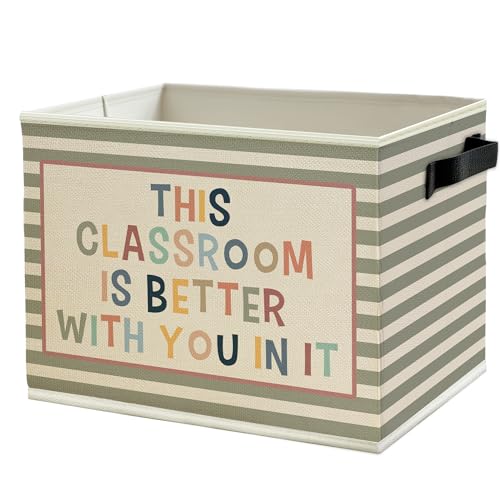 Boho Classroom Storage Bins Box with Handles, This Classroom Is Better You in It Inspirational Striped Collapsible Basket Organizer for Kids Room Nursery Bedroom Toys Books - color: Color04