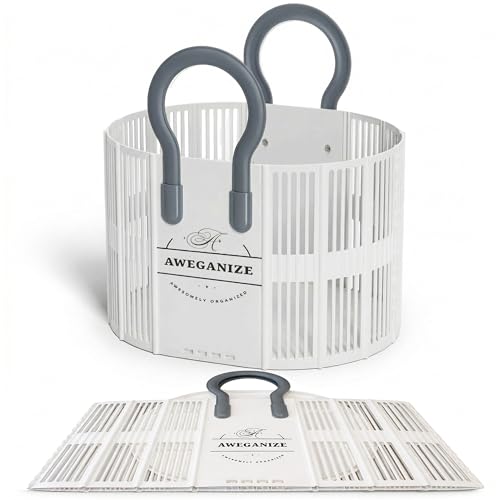 40L Collapsible Laundry Basket with Handles, Durable Space-Saving Storage Basket for Clothes, Utility, Groceries, Toys & Home Organization– White - color: White