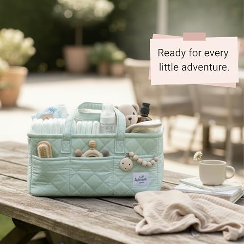Adonia & Co Diaper Caddy Organizer – Nursery Storage Basket for Newborn Essentials Must Haves & Baby Must Haves – Portable, Machine Washable Baby Diaper Bag Organizer (Green) - color: Green