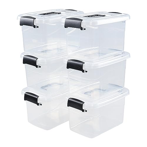 6-Pack Home Storage Bins, Plastic Container, Latching Box with Handle (Black handle) - color: Black handle