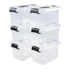 6-Pack Home Storage Bins, Plastic Container, Latching Box with Handle (Black handle) - color: Black handle