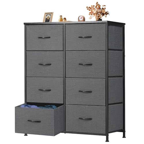 Sweetcrispy Dresser for Bedroom, Fabric Dresser with 8 Drawers, Chest of Drawers for Closet, Living Room, Sturdy Steel Frame, Wooden Top, Easy Pull Handle, Ash - color: Ash, size: 31.5"D x 11.8"W x 36.4"H (8 Drawers)