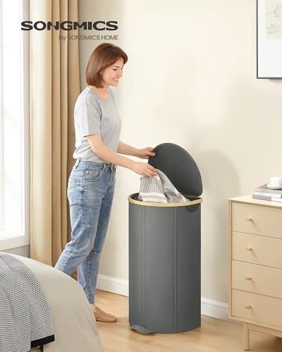 SONGMICS Laundry Hamper, Laundry Basket with Lid, 23.8 Gal. (90 L), with Removable Liner Bag, for Laundry Room, Bedroom, Living Room, Slate Gray and Light Bamboo ULCB547G01 - color: Slate Gray, size: 90 L (1-Section)