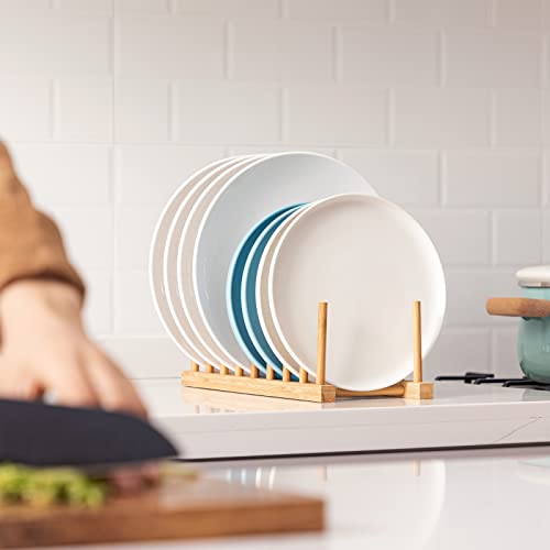 HBlife 4pcs Bamboo Dish Plate Bowl Cup Book Pot Lid Cutting Board Drying Rack Stand Drainer Storage Holder Organizer Kitchen Cabinet (Keep Dry) - color: Bamboo 8 Slots 4pcs
