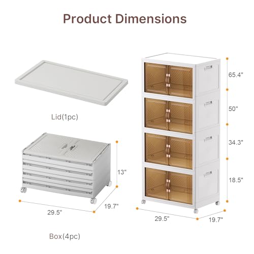 UAMFURI Stackable Storage Bins with Lids, 720QT Closet Organizers, Lockable Storage Cabinet，Foldable Storage Box with Doors and Wheels, Plastic Drawers for Home, Garage, Office (4, White, Extra Large) - color: White, size: Extra Large