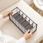 Wardrobe Clothes Organizer for Drawers - 7 Grids Mesh Pants Storage Box, Foldable Closet Compartment Separators for Jeans, T-Shirts, Leggings & Sweaters, Washable Clothing Divider (Gray, 1 Pack)