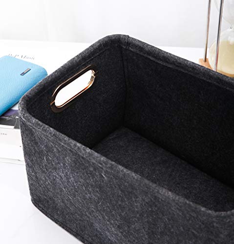 Collapsible Storage Bins Foldable Felt Fabric Storage Basket Organizer Boxes Containers with Handles Metal Handles for Nursery Toys,Kids Room,Clothes,Towels,Magazine - color: Dark grey, size: 13.9L×9.6W×8.2H