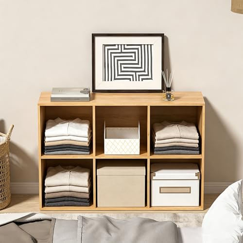 Wooden 6 Cube Storage Organizer with Closed Back Panel,White Cube Shelf Cubby Storage Organizer with Compartments for Living,Bookshelf, Easy to Install (Oak, 6 Cube-11in) - color: Oak, size: 6 Cube-11in