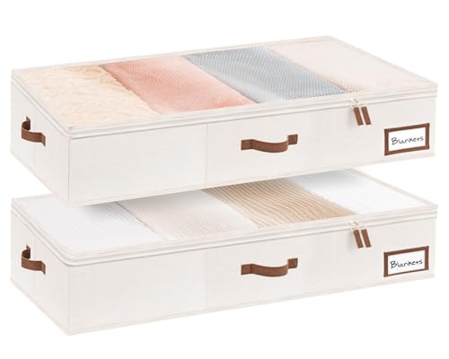 StorageWorks Extra Large Under Bed Storage Containers with Handles and Label Holder, 2 Pack Ultra-thick Fabric Underbed Bins, Closet Organizer for Clothes, Blankets, Sweater - color: Beige, size: Extra Large-without Wheels