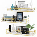 Amaoot Floating Shelves Set of 3, Home Wood Wall Shelf, Farmhouse Shelf for Bedroom, Wall Mounted Floating Shelf for Living Room, Bedroom, Bathroom, Kitchen, Office (Gold) - color: Gold