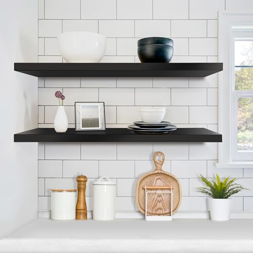Sorbus Floating Shelves for Wall - 35 Inch Long Bathroom Shelves, Wall Decor for Bedroom, Kitchen, Living Room & Book Storage - Mounted Floating Shelf with Invisible Brackets (Black, 2 Pack) - color: Black, size: 35 Inch, style: 2 Pack