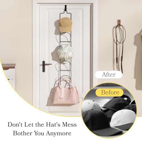 10Pack Over The Door Hat Organizer for baseball caps | Multi-Functional Baseball Hat Rack for Closet | Wall Mounted Hat s torage organizer | 5 types of accessories cap holder stand w hooks ,Black - color: 10pcs Black, size: Trapezoidal Ring