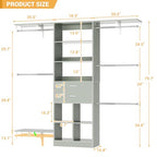 Small Closet System - 5FT Closet Organizer System with Wooden Drawers, 60 Inches Walk In Closet System With 5 Hanging Rods, Can Fit 1.58 to 6.8 FT with Reversible Hanging Shelving, Crab Green - color: Crab Green, size: 5FT