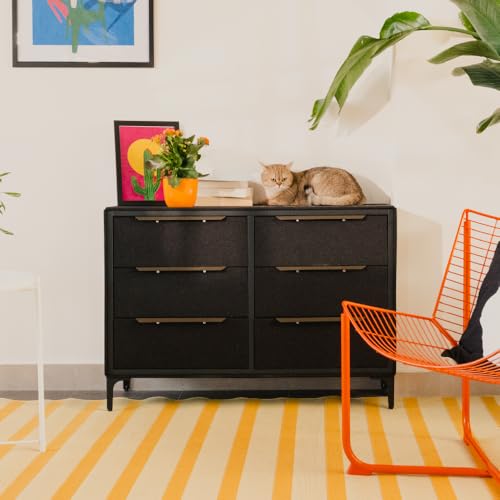 tinge Naima Premium 6 Drawer Fabric Dresser - Heavy Duty Metal Frame with Sag-Proof Storage Drawers for Clothes - Durable Midnight Black Bedroom Chest & Sleek Metal Handles - color: Midnight Black, size: 14"D x 39.5"W x 28"H (6 Drawers)