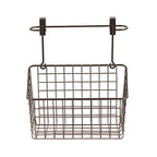 Spectrum Grid Medium Over Cabinet Hanging Basket & Towel Bar for Inside The Kitchen Bath Storage, Easy Install Cabinet Door Wire Metal Basket Hanger with Towel Holder for Kitchen Bathroom, Bronze