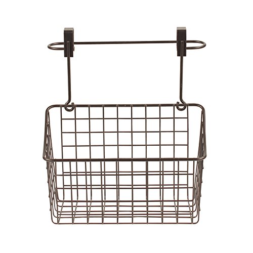 Spectrum Grid Medium Over Cabinet Hanging Basket & Towel Bar for Inside The Kitchen Bath Storage, Easy Install Cabinet Door Wire Metal Basket Hanger with Towel Holder for Kitchen Bathroom, Bronze