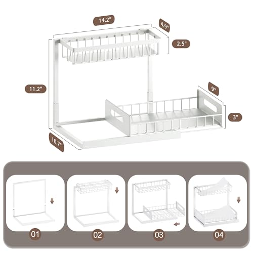 VUSIGN 2 Tier Under Sink Organizer, Slide Out Pull Out Cabinet Organizer, Cabinet Kitchen Bathroom Storage Organization Shelf, 2 Pack, White - color: White-2pcs