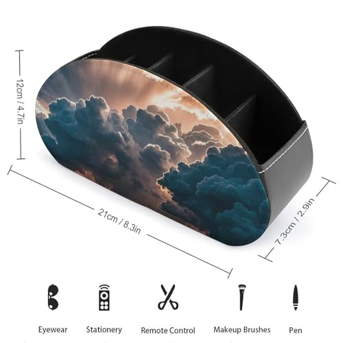 PU Leather Remote Control Organizer Box 5-Slot Multifunctional Magnificent Rainstorm Cloud Storage Holder for TV/DVD/Accessories Stylish Desk Decor for Living Room, Bedroom, Office - color: Magnificent rainstorm Cloud