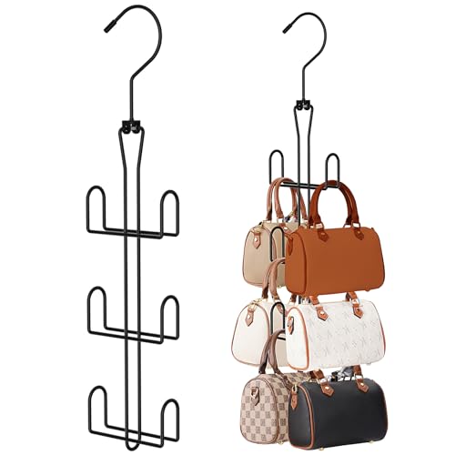Purse Hanger 2 Pack,Purse Organizer for Closet,Rotatable Metal Bag Organizer,Purse Holder for Handbags,Belts,Scarves,Tote,Baseball Hats,Backpacks(Black) - color: Black