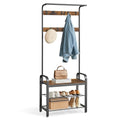 VASAGLE Coat Rack, Hall Tree with Shoe Bench for Entryway, Entryway Bench with Coat Rack, 4-in-1, with 9 Removable Hooks, a Hanging Rod, 13.3 x 28.3 x 72.1 Inches, Rustic Brown and Black UHSR40B - color: Rustic Brown + Black, size: 28.3"W