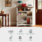 YITAHOME Farmhouse Shoe Cabinet with 2 Flip Drawers, Wood Shoe Rack w/Adjustable Shelves and Open Storage, Rustic Entryway Organizer for Hallway, Foyer, Porch, Living Room, White