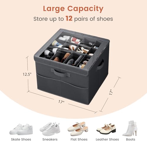 PHINOX Shoe Organizer for Closet, Fits 12-24 Pairs, Shoe Storage Bins with Clear Cover and Reinforced Handles, Foldable Shoe Storage Organizer, Space Saving Shoe Holder for Wardrobe, 2 Pack Black - color: Black, size: 2 Pack-17''L x 17''W x 12.5'' H