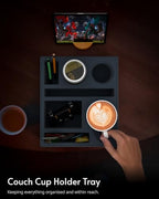 Couch Cup Holder Tray - Couch Organizer Caddy, Silicone Beach Caddy with Cup Holder, Sofa and Bed Drink Holder and Couch Tray Table for Snacks Beverage Remote (Black) - color: Black