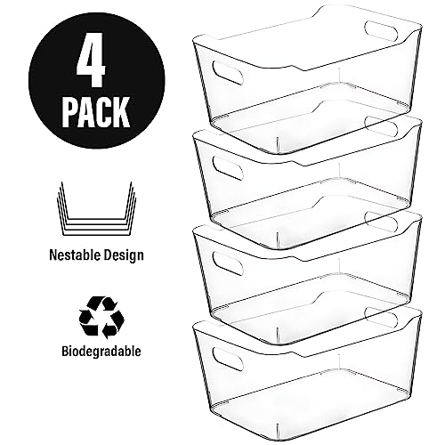 Clear Plastic Storage Bins for Kitchen Organization or Pantry Organizers and Storage, Freezer Fridge Organizer Storage Containers Bin for Organizing Refrigerator Medicine Closet Cabinet Organizers - size: Large