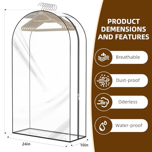 Upgraded Thickened Clear Garment Bags for Hanging Clothes 4 Packs (40 & 50 inch), 10“ Gusseted Clothes Hanging Storage Bags for Closet, Shirts, Coats, Dresses - color: Full Clear, size: 40+50 inch