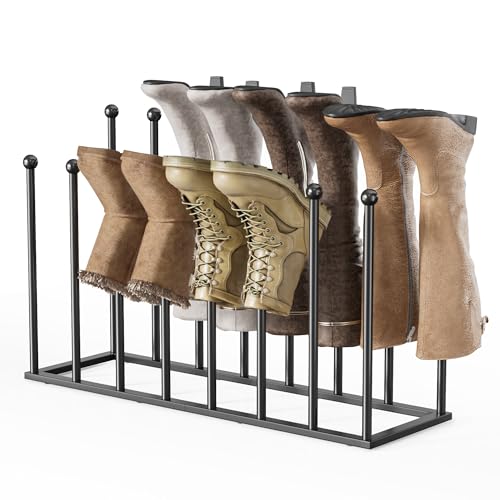 pickpiff Free Standing Shoe Racks - 19.5 Inch Black Metal Boot Rack Organizer Tall Boots for Dorm Room, Closet, Entryway, Bedroom, Patio Outdoor, Hallway, Black, Shoe Storage Fit for 8 Pairs - color: Black, size: High Poles - Large for 8 Pairs