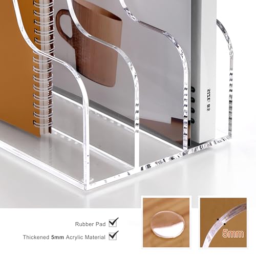 SANRUI Clear Vertical Magazine File Holder, Acrylic Desk Organizer and Storage Bins Holding for Magazines Binders, Notebooks, Envelopes A4 Folder Binder Holders Sorter, 3 Compartments - style: A4 3-Sections File Holder