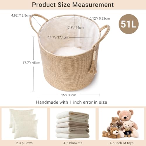Mkono Tall Wicker Laundry Basket Woven Storage Basket Decorative Natural Rope Basket Wooden Bead Decoration for Blankets,Toys,Clothes,Shoes,Plant Organizer Bin with Handles Living Room 15"Wx17.7"L - color: Brown, size: 15"W x 17.7"L