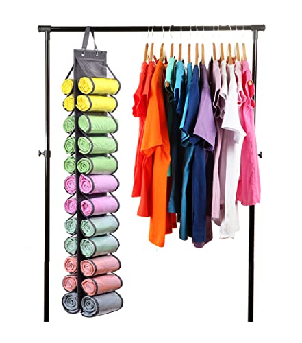 Legging Storage Bag Storage Hanger Can Holds 24 Leggings or Shirts Jeans Compartment Storage Hanger, Foldable Leggings Organizer Clothes Portable Closets Roll Holder(Grey) - color: Grey