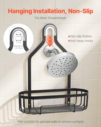 VEVOR Shower Caddy, Hanging Bathroom Shower Storage Organization Shelves Rack Set, with Soap Holder and Hooks for Towels, Sponge, 40 lbs Large Weight Capacity, Matte Black - color: Hanging
