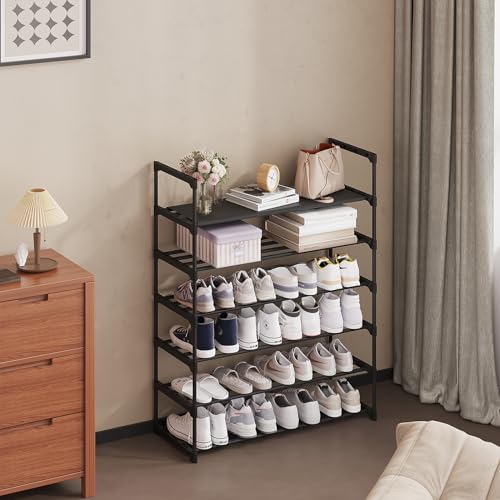 Calmootey 6-Tier Shoe Rack, Tall Large Capacity 30 Pairs Shoes Storage Organizer, Stackable Wide Shoe Shelf for Entryway, Hallway, Black - size: 6-Tier