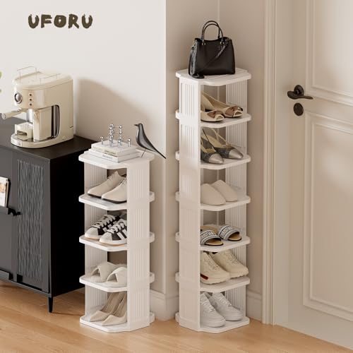 Small Shoe Rack, 7 Tier Plastic Vertical Shoe Rack for Small and Narrow Spaces, Free Standing Shoe Organizer for Closet, Entryway - color: White, size: 7 Tier